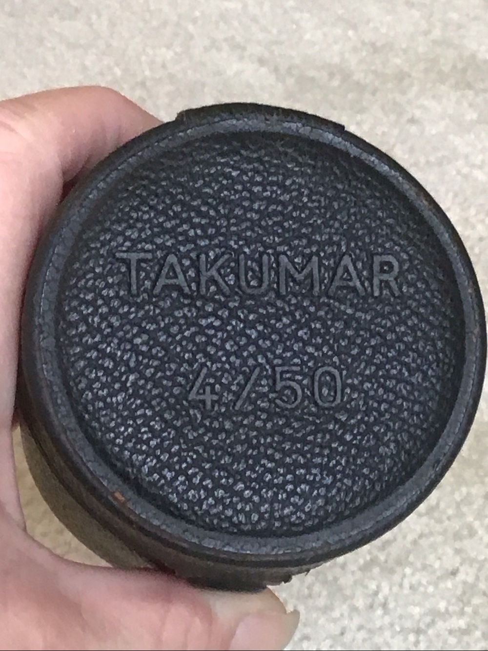 Vintage Takumar Black Textured Leather Lens Case, 3 1/2” tall x 2 3/4” wide